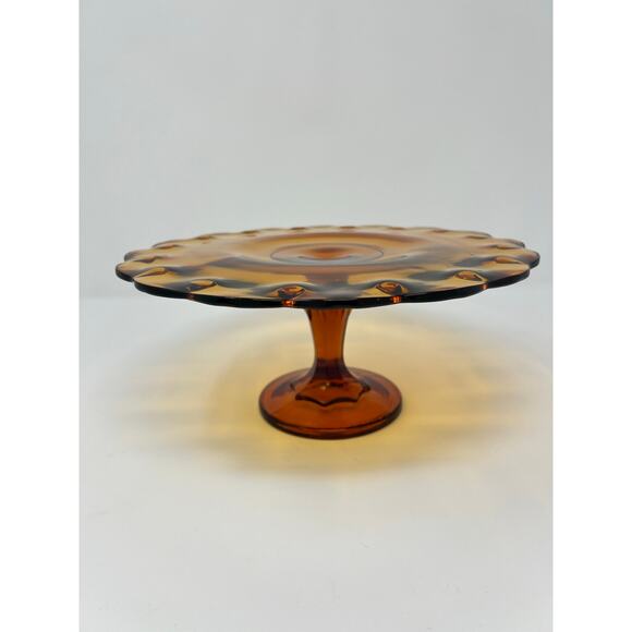 Indiana Glass Amber Teardrop Cake Plate Stand Glass Pedestal Footed - Picture 3 of 8